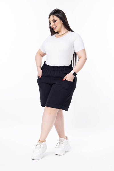 Pantaloni scurti marime mare cu manseta - negru