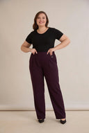 Pantalon mărime mare larg de vară elastic cu bumbac - bordo