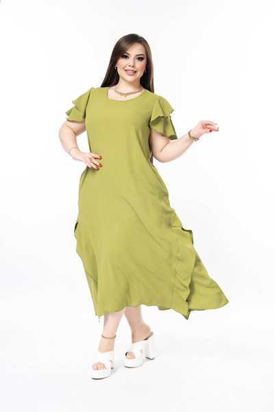 Rochie marime mare cu volane din tesatura usoara - mar