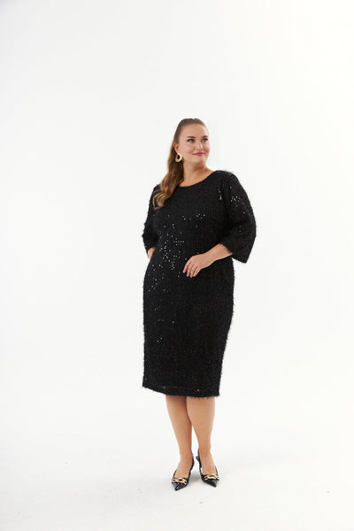 Rochie de petrecere marime mare cu paiete (cu captuseala) - negru
