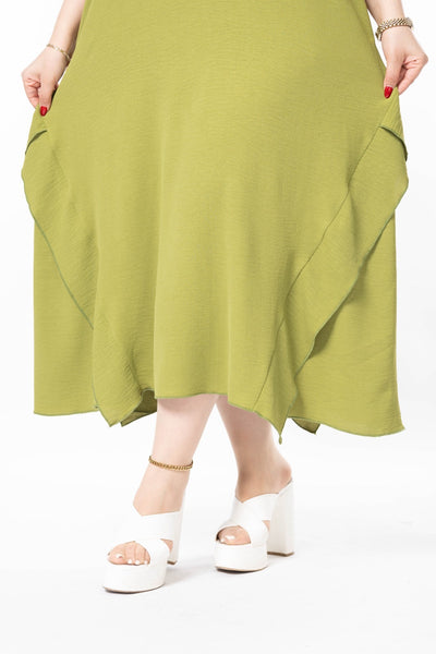 Rochie marime mare cu volane din tesatura usoara - mar