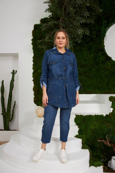 Trench marime mare elegant din denim Jasmine