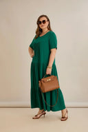 Rochie mărime mare lejeră de zi, din viscoză elastică – verde