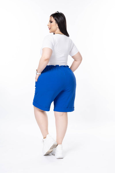 Pantaloni scurti marime mare cu manseta - albastru