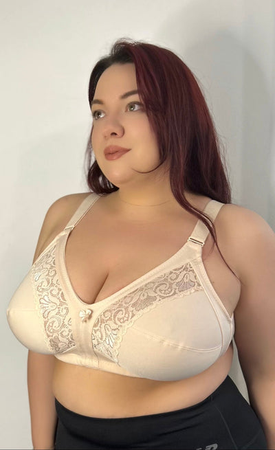 Sutien marime mare cu dantela cupa moale fara sarma 906 - bej