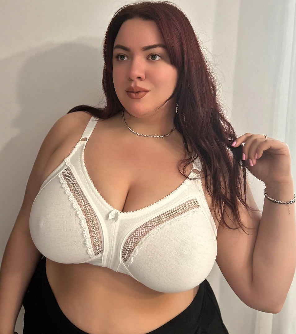 Sutien marime mare din bumbac cu dantela - mega confort - sampanie