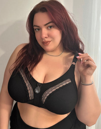Sutien marime mare din bumbac cu dantela - mega confort - negru