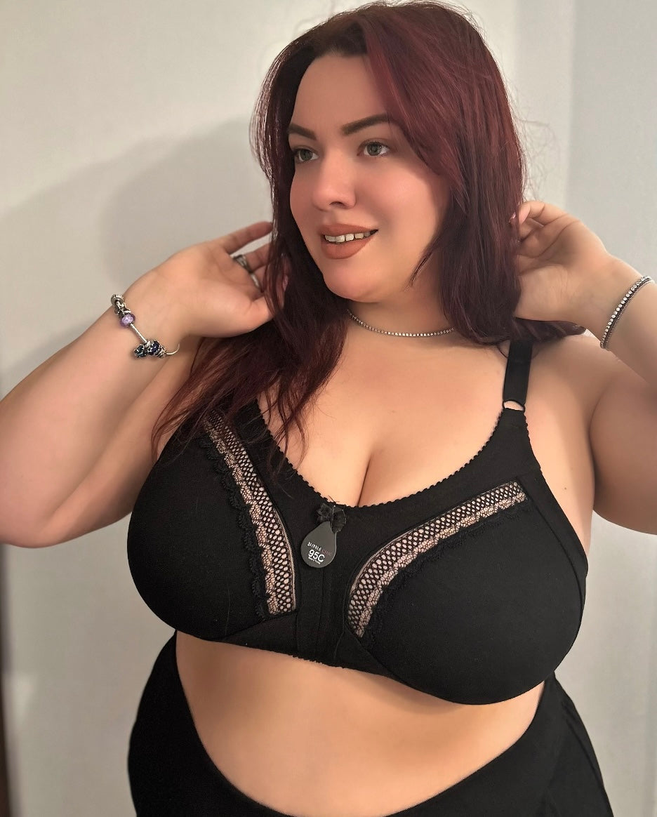 Sutien marime mare din bumbac cu dantela - mega confort - negru