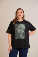 Tricou mărime mare din bumbac cu imprimeu spectaculos din pietricele