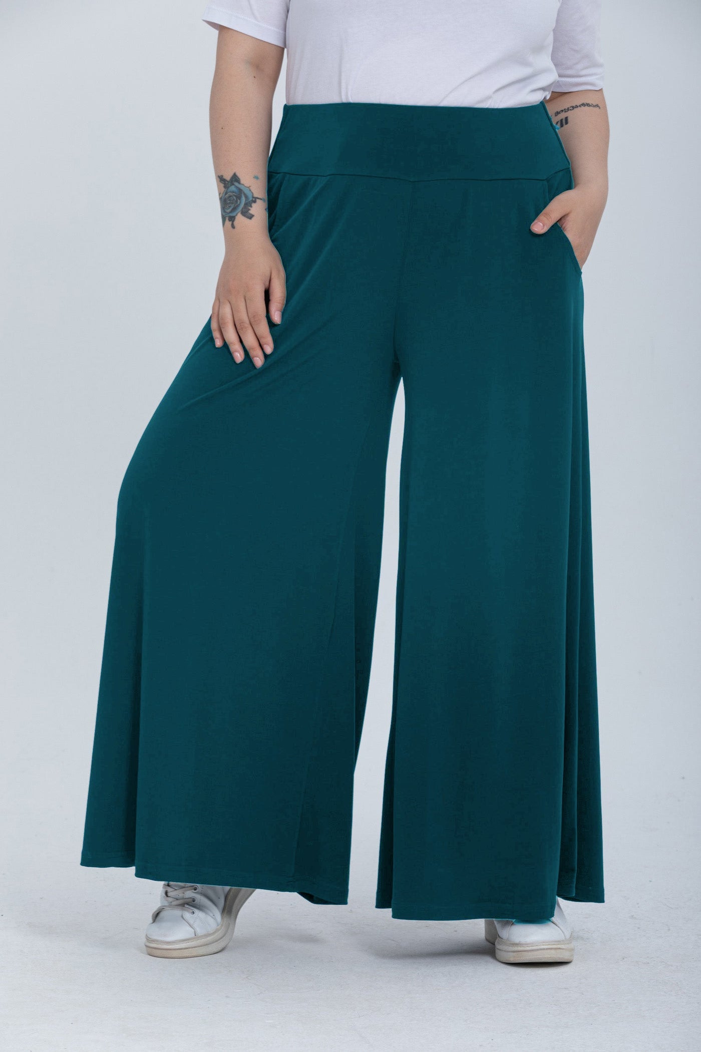 Fusta pantalon marime mare cu buzunare Polly - verde