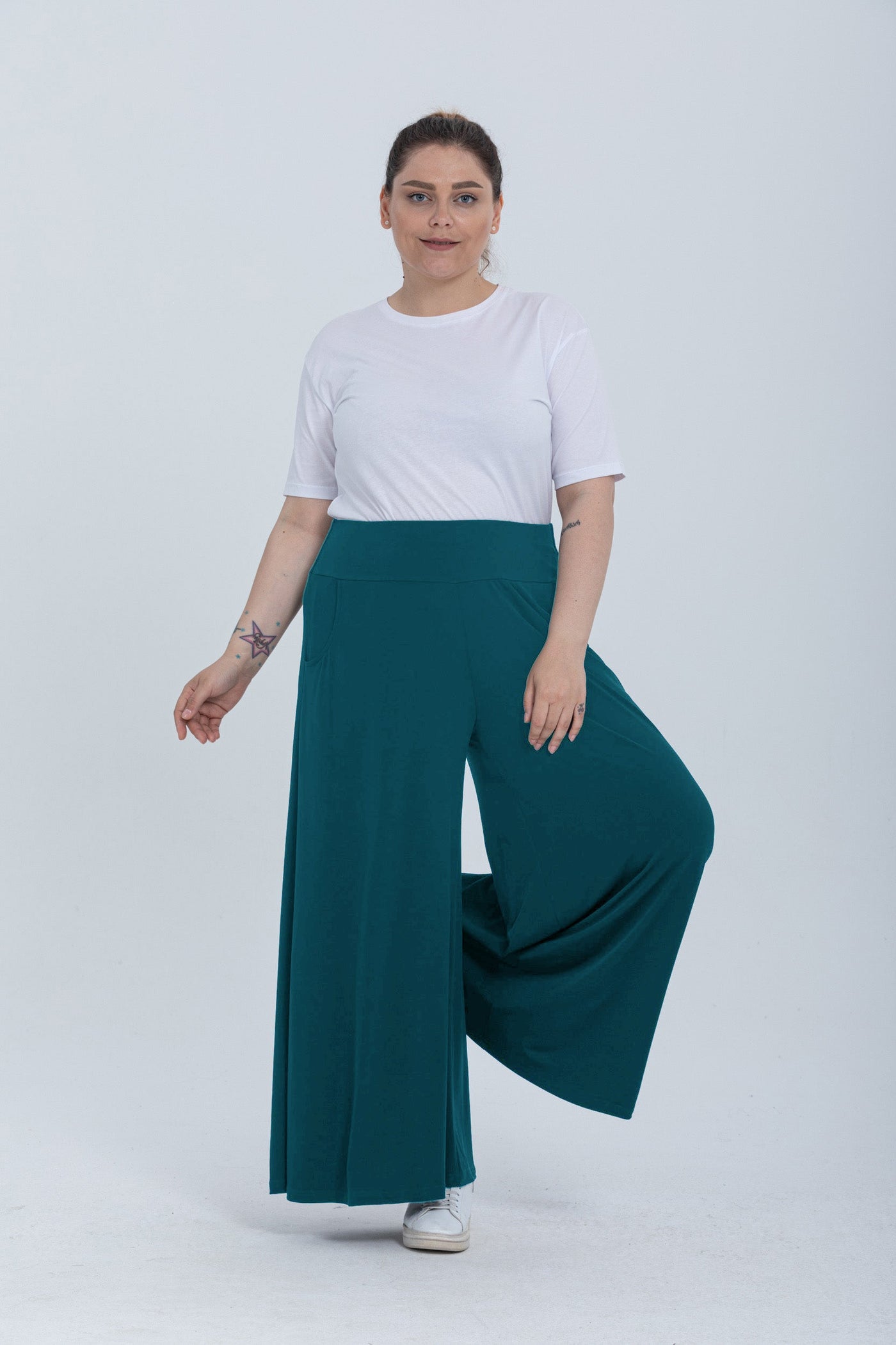 Fusta pantalon marime mare cu buzunare Polly - verde