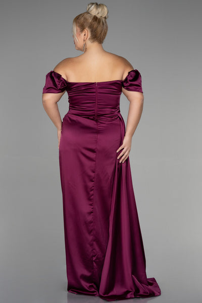Rochie de ocazie marime mare lunga din satin - pruna N1626
