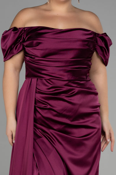 Rochie de ocazie marime mare lunga din satin - pruna N1626