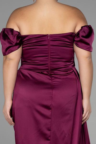 Rochie de ocazie marime mare lunga din satin - pruna N1626