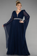 Rochie de ocazie marime mare lunga din sifon cu pietricele - albastru inchis N3543