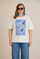 Tricou mărime mare din bumbac cu imprimeu modern - albastru