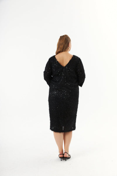 Rochie de petrecere marime mare cu paiete (cu captuseala) - negru