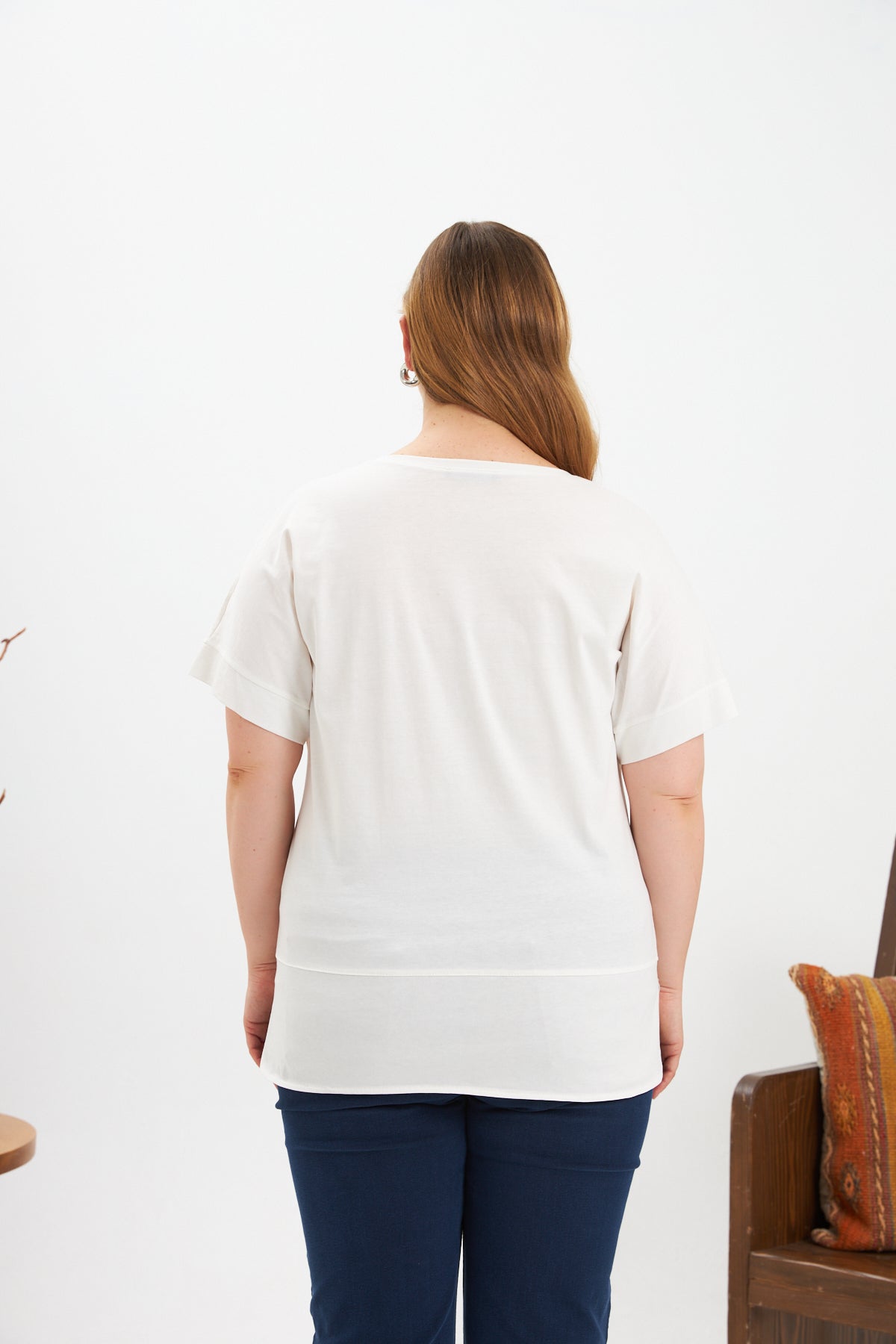 Tricou marime mare din bumbac cu pietricele HEART - ecru
