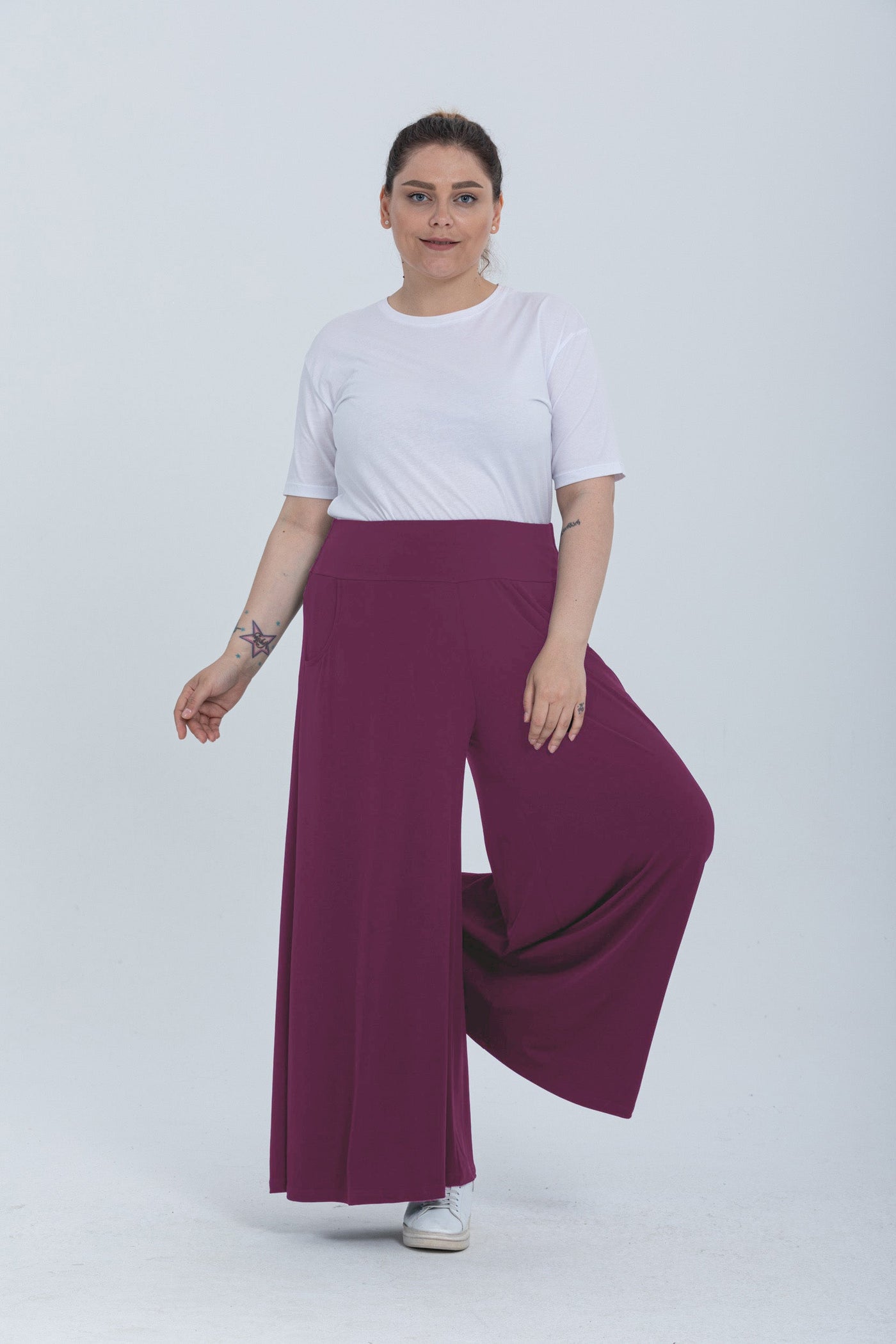 Fusta pantalon marime mare cu buzunare Polly - liliac