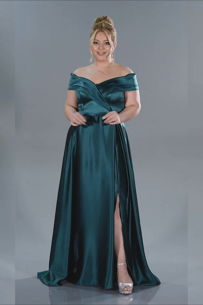 Rochie de ocazie marime mare lunga din satin - verde smarald N2355
