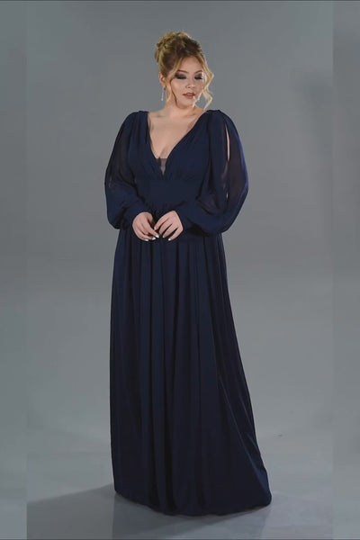 Rochie de ocazie marime mare lunga din sifon - albastru inchis N1988