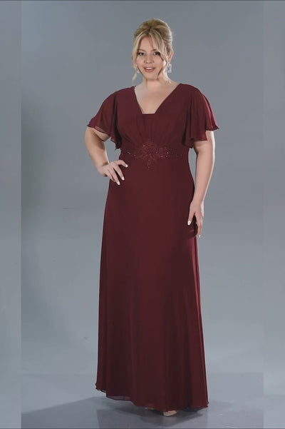 Rochie de ocazie marime mare lunga din sifon cu broderie - visiniu N2308