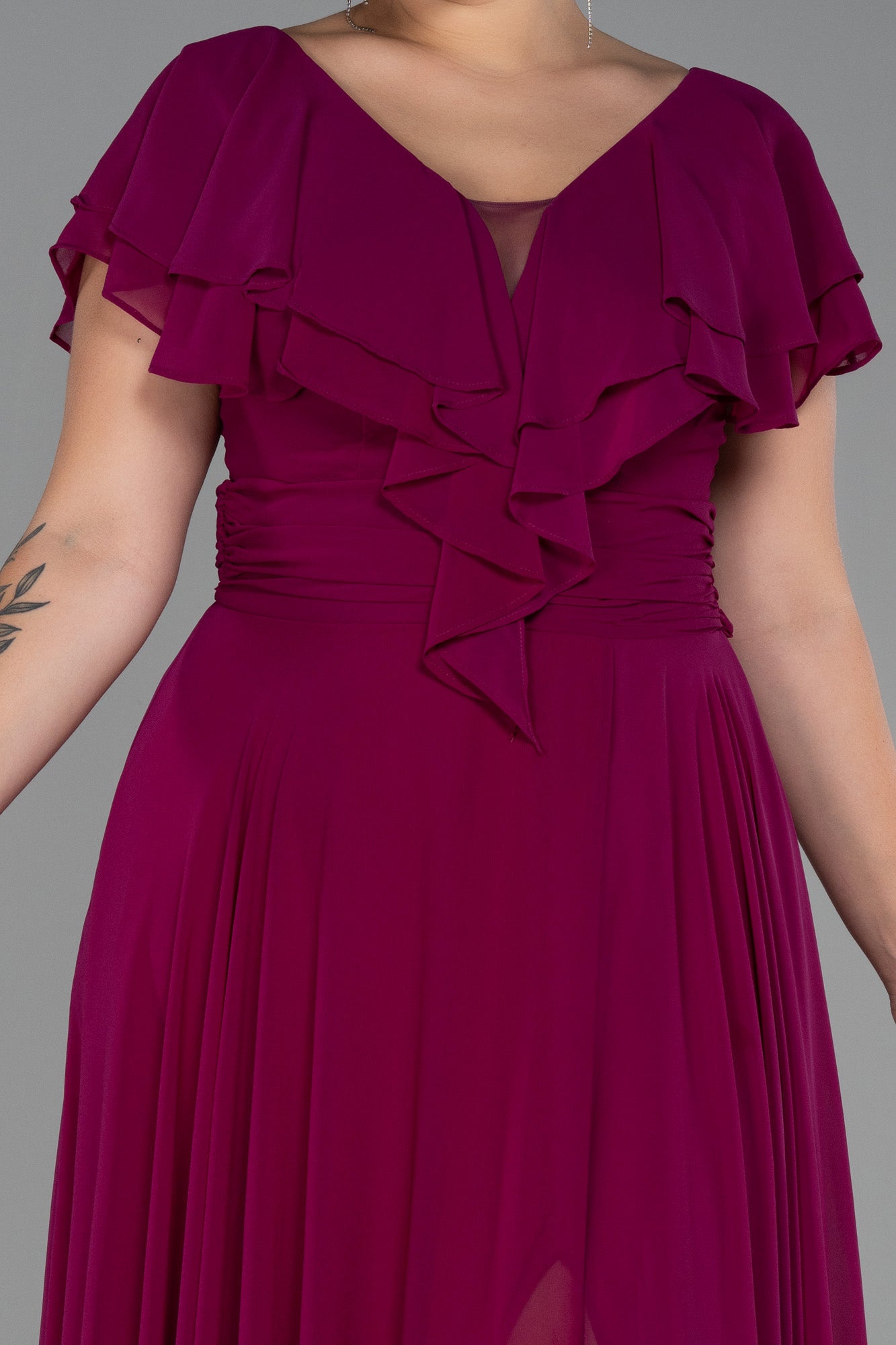 Rochie de ocazie marime mare lunga din sifon - Pruna N032