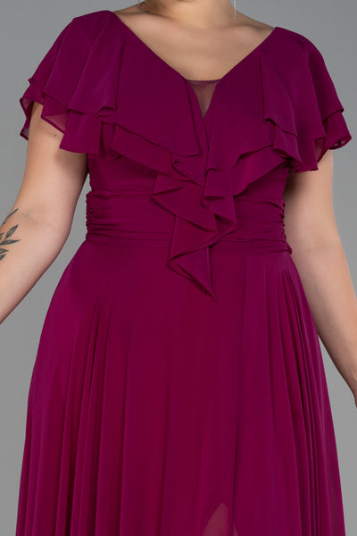 Rochie de ocazie marime mare lunga din sifon - Pruna N032