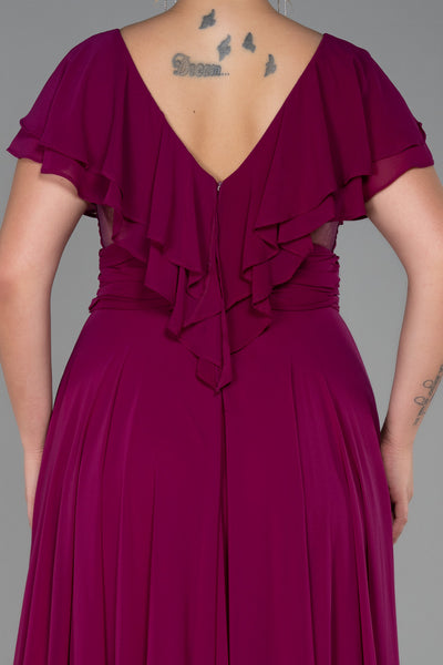 Rochie de ocazie marime mare lunga din sifon - Pruna N032