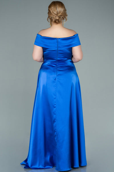 Rochie de ocaie marime mare lunga din satin - albastru N2355
