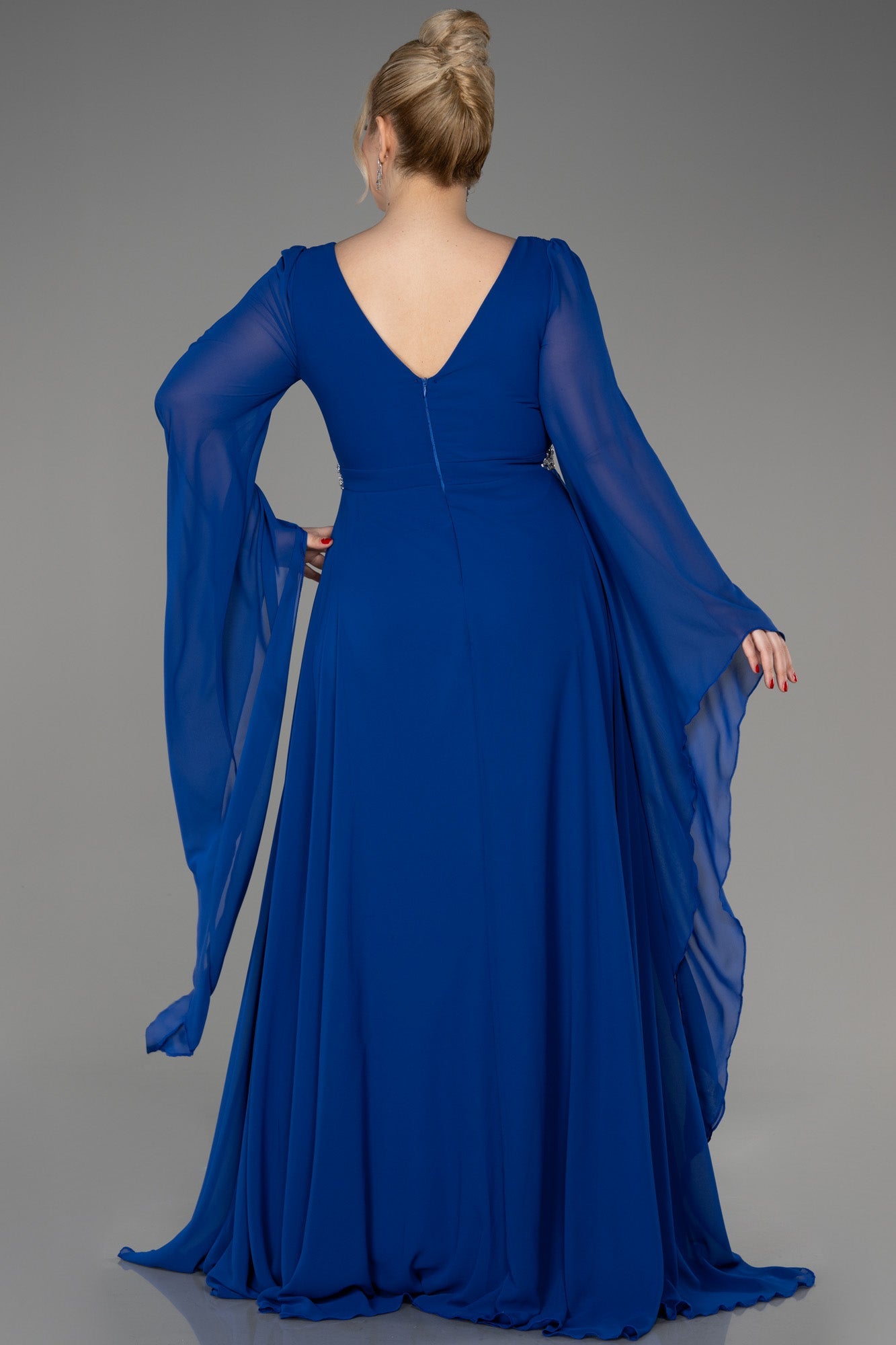 Rochie de ocazie marime mare lunga din sifon cu pietricele - turcoaz N3543