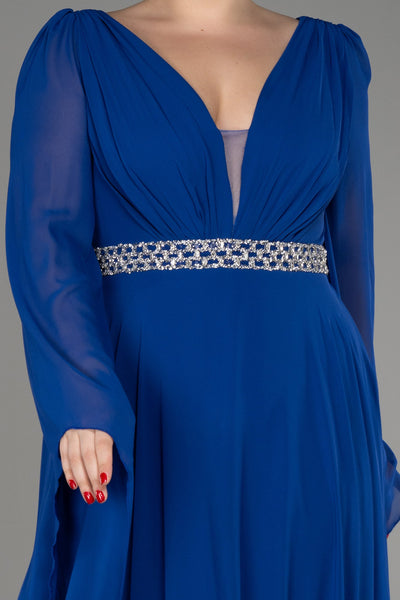 Rochie de ocazie marime mare lunga din sifon cu pietricele - turcoaz N3543