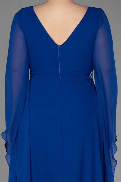Rochie de ocazie marime mare lunga din sifon cu pietricele - turcoaz N3543