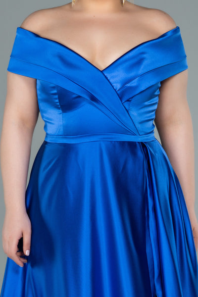 Rochie de ocaie marime mare lunga din satin - albastru N2355