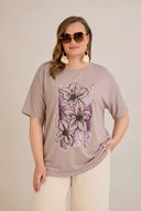 Tricou mărime mare din bumbac cu aplicație florală 