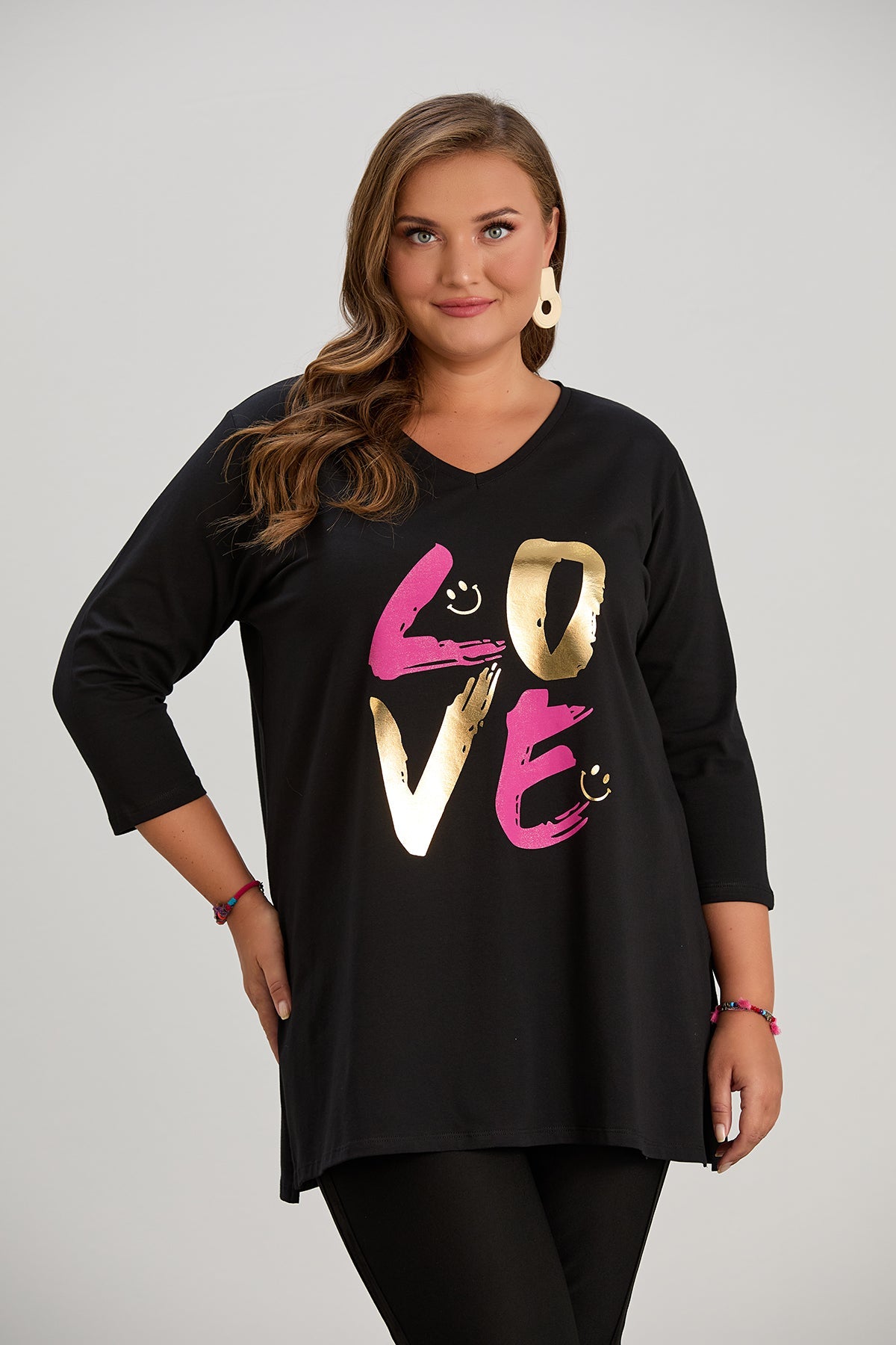 Tunica marime mare impresionanta din bumbac cu imprimeu LOVE