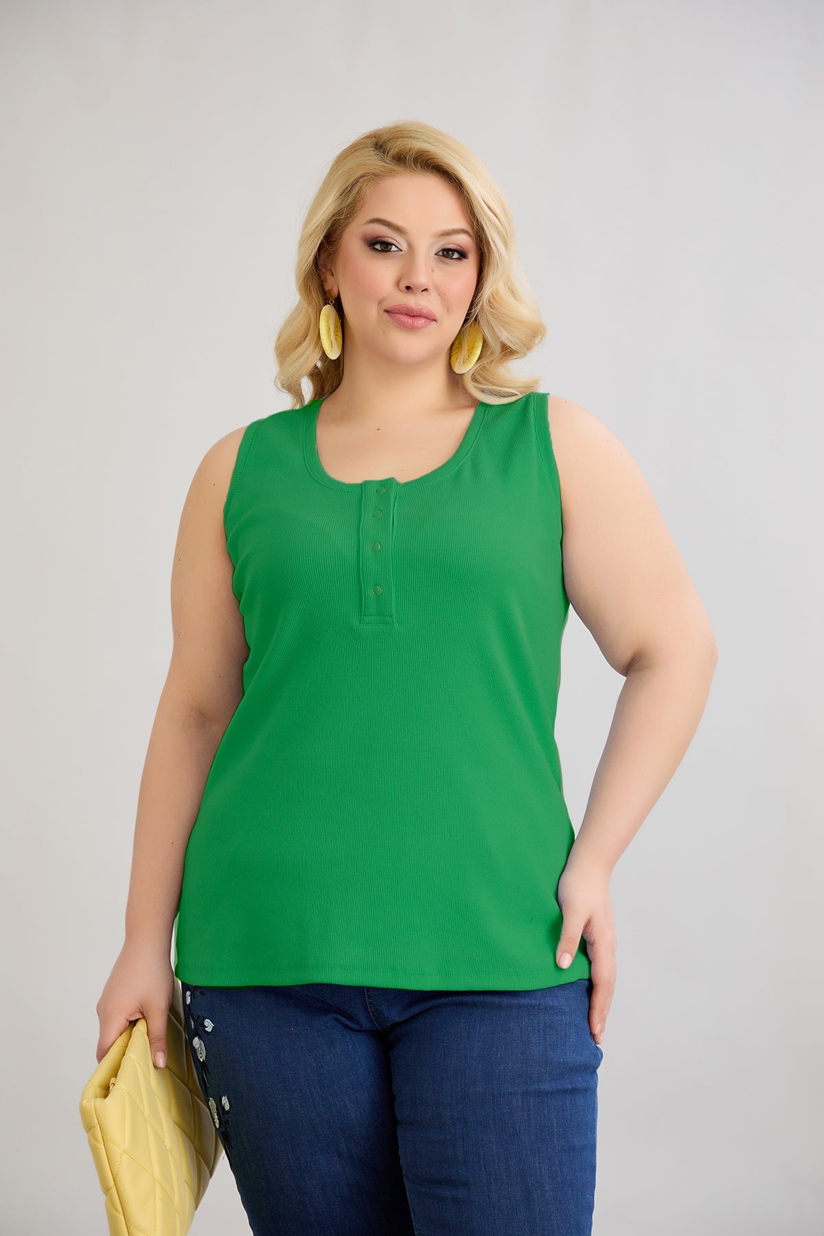 Maiou marime mare din bumbac cu nasturi - verde