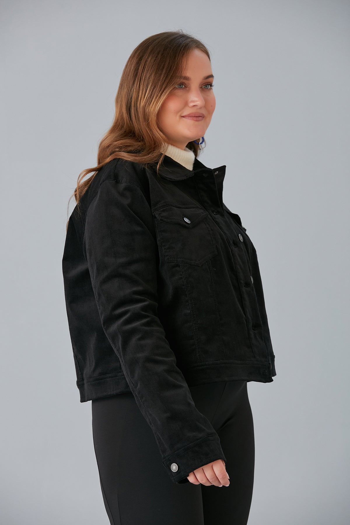 Jacheta marime mare scura din denim raiat - negru