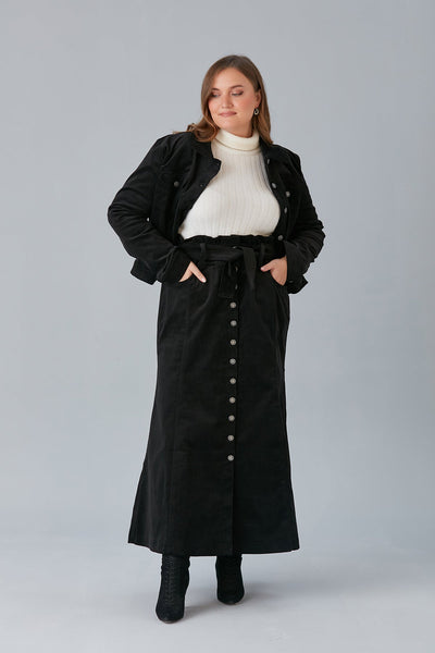 Jacheta marime mare scura din denim raiat - negru