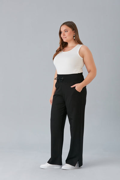 Pantalon larg marime mare cu despicaturi laterale