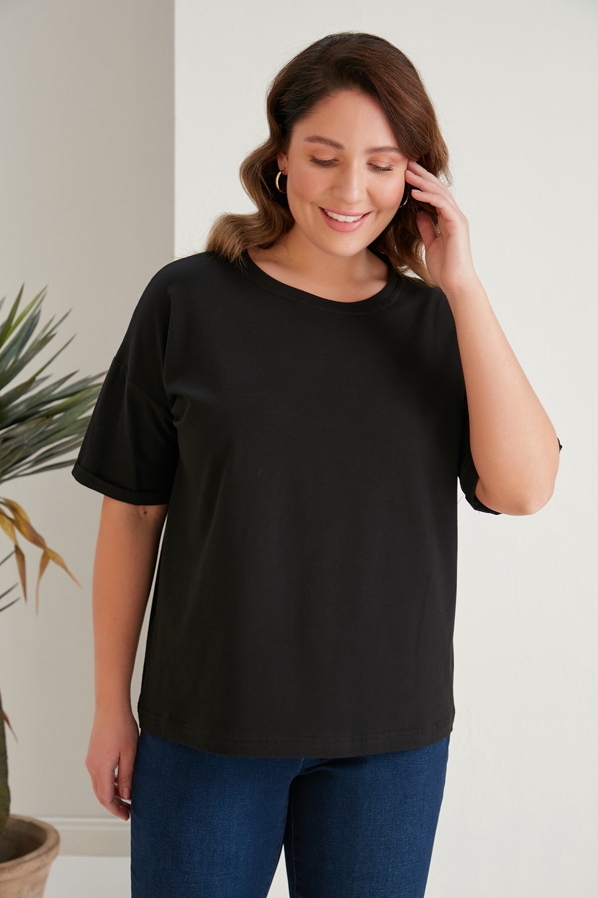 Tricou marime mare din bumbac Clasic - negru