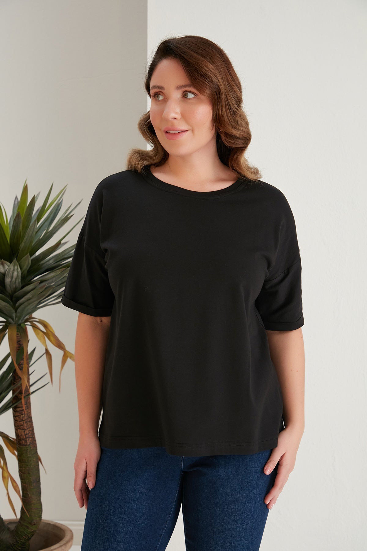 Tricou marime mare din bumbac Clasic - negru
