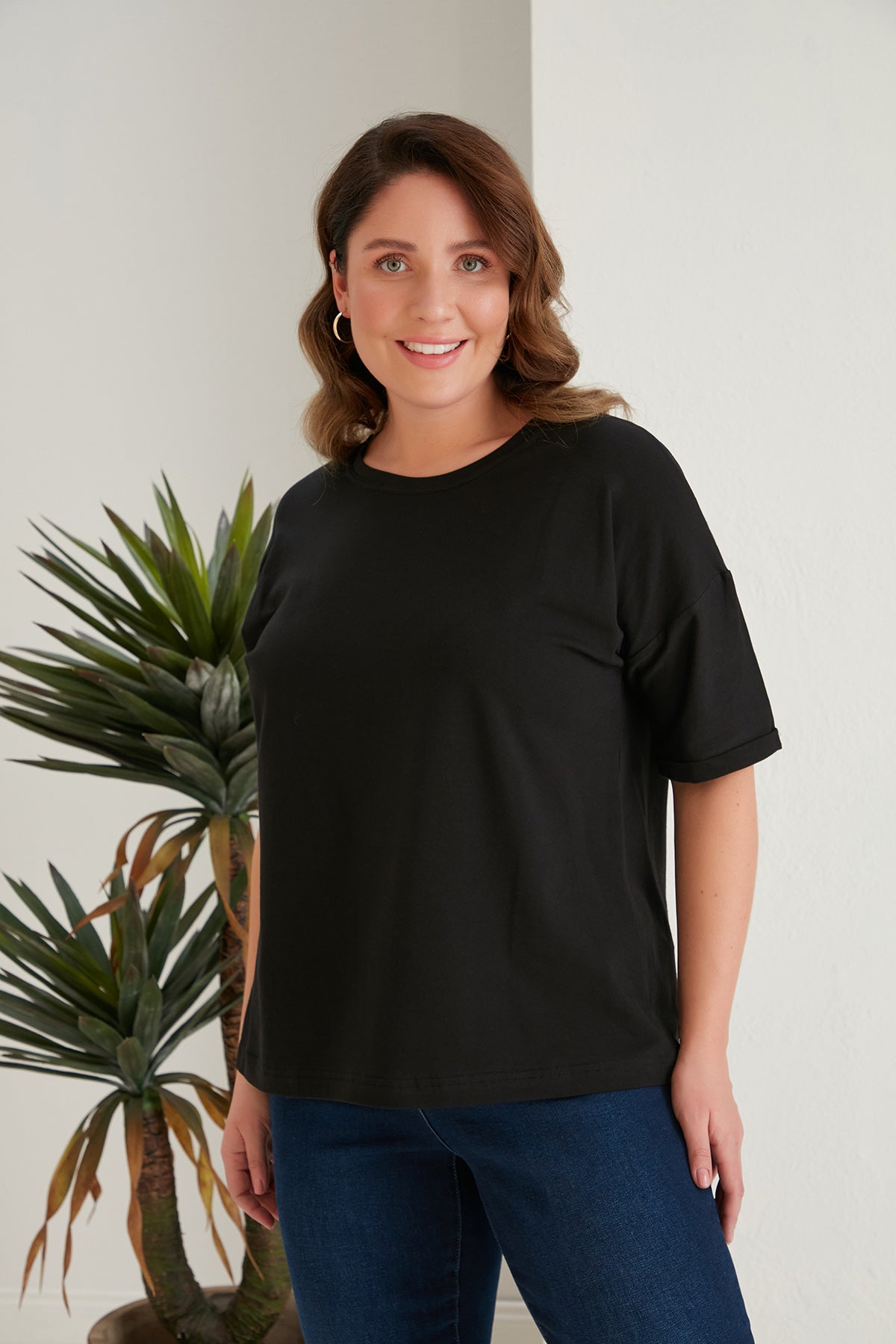 Tricou marime mare din bumbac Clasic - negru