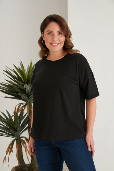Tricou marime mare din bumbac Clasic - negru