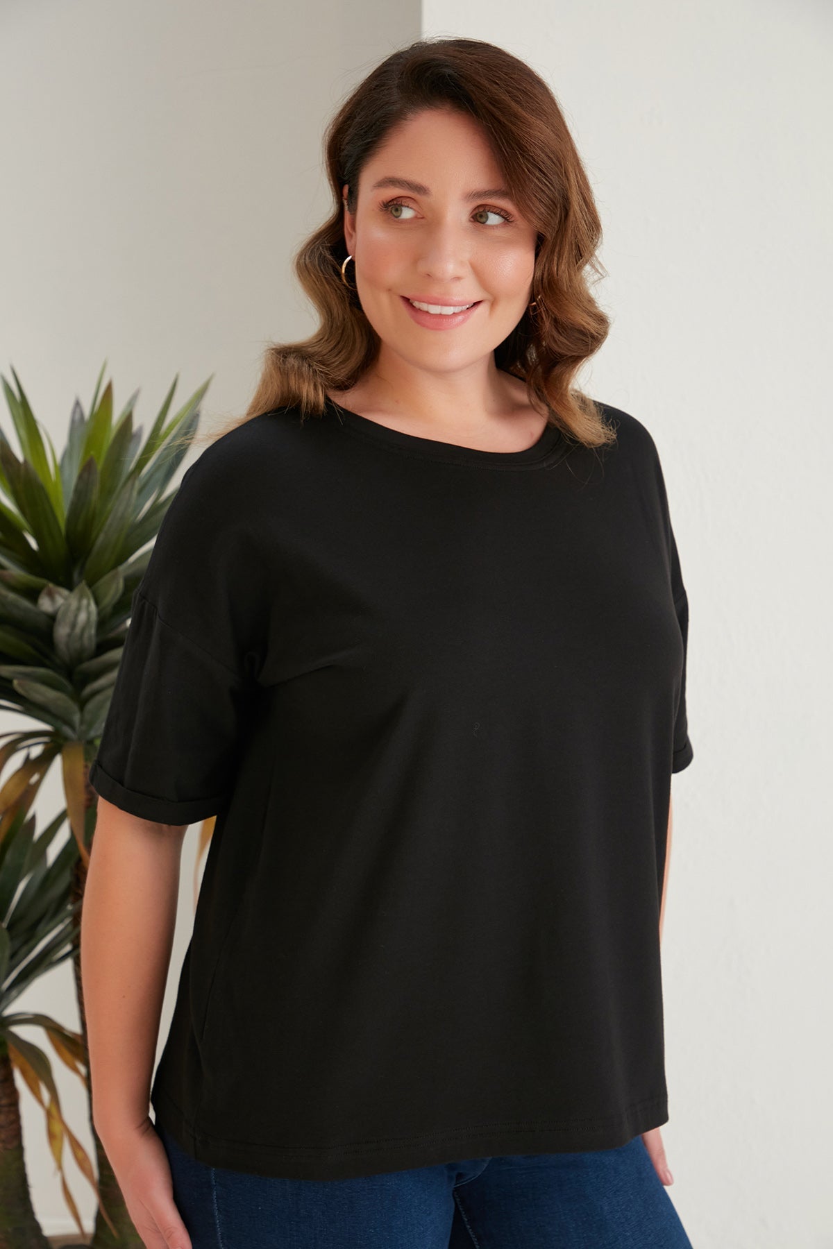 Tricou marime mare din bumbac Clasic - negru