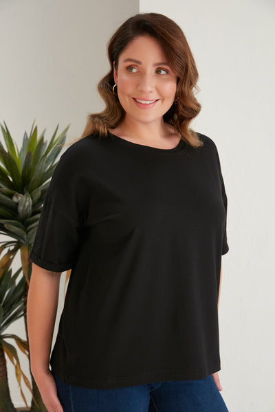 Tricou marime mare din bumbac Clasic - negru