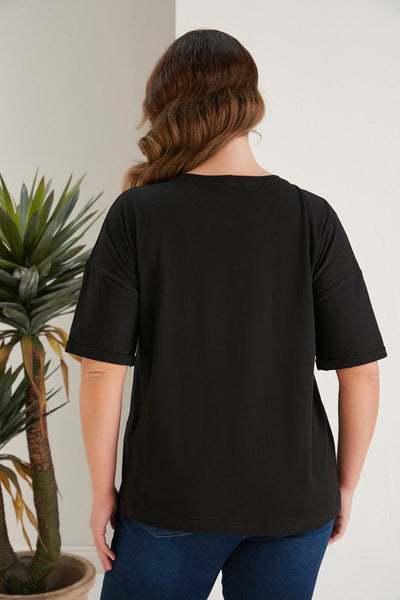 Tricou marime mare din bumbac Clasic - negru