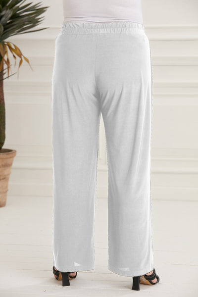 Pantalon marime mare larg de primavara/vara din licra Shelly  - alb