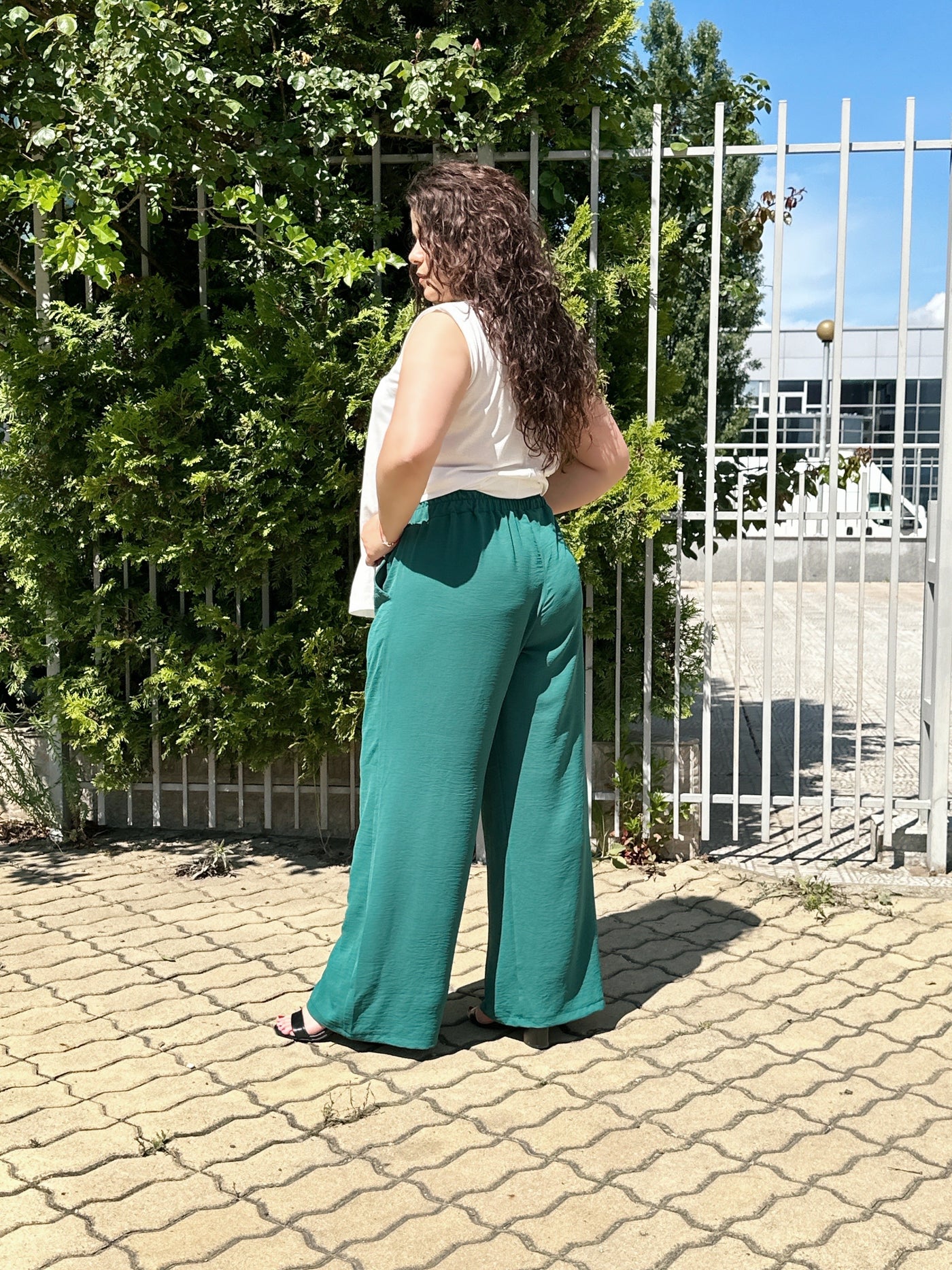 Pantalon marime mare larg de vara Comfort - verde