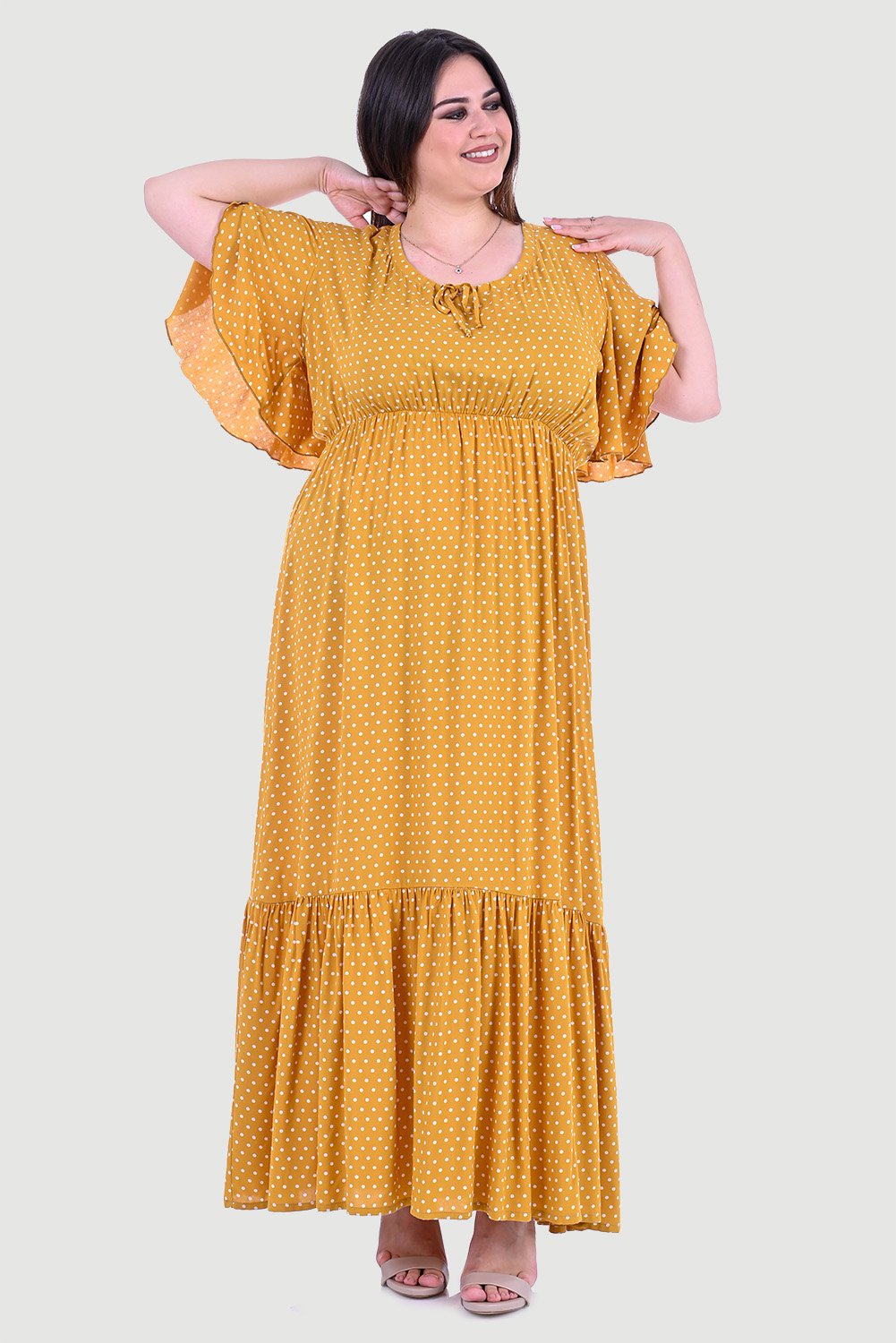 Rochie marime mare lunga din bumbac cu buline